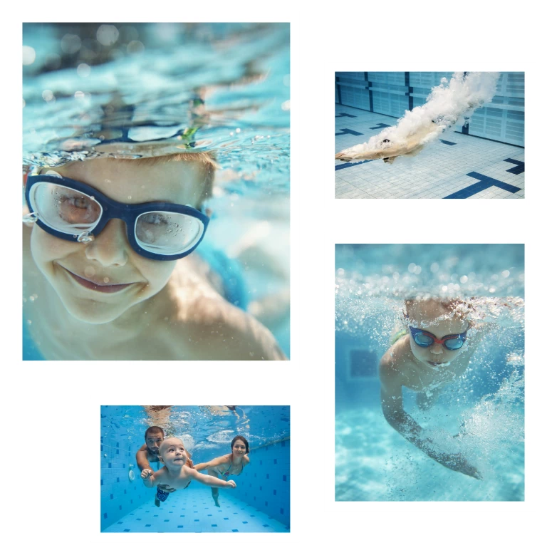 kolaż zdjęć nauka pływania
